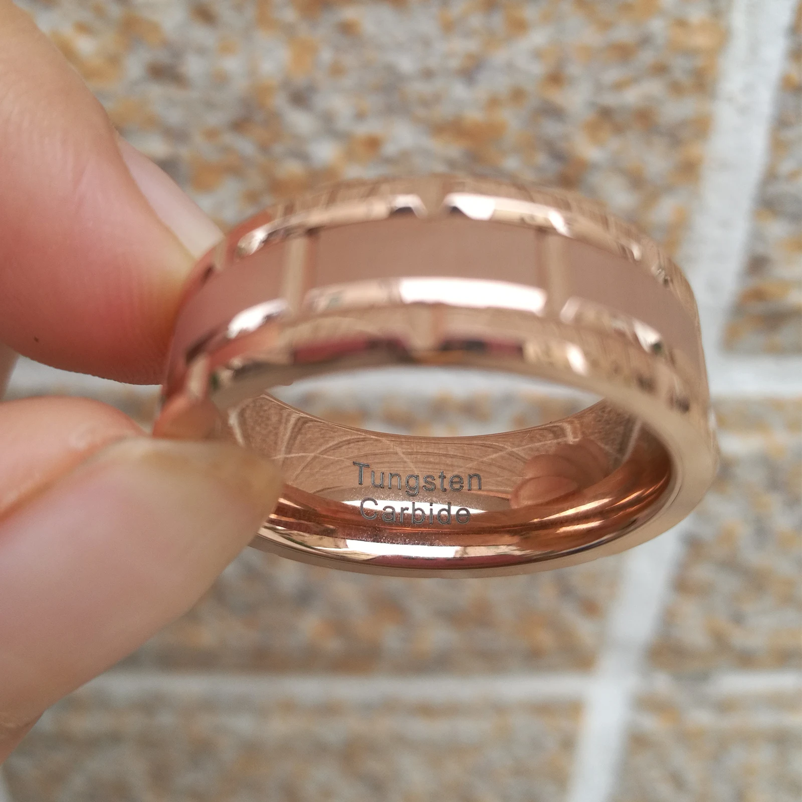 8mm cor ouro rosa tijolo padrão escovado