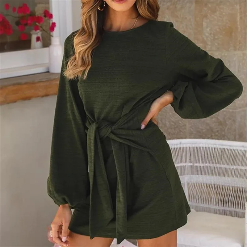 

Autumn And Winter New Casual Straps Knitted Long-Sleeved Dress Women's Clothing Bikini Cover Up Beachwear