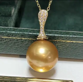

D410 Pearl Pendant Fine Jewelry Solid 18K Gold Natural 13-14mm Ocean Sea Water Round Pearls Pendants Necklaces for Women