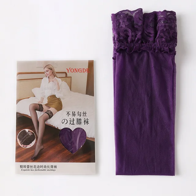 Women'S Transparent Sexy Stockings Lace Silicone Non-Slip Thigh High Stockings Over The Knee Socks Holiday Party Pantyhose Purple