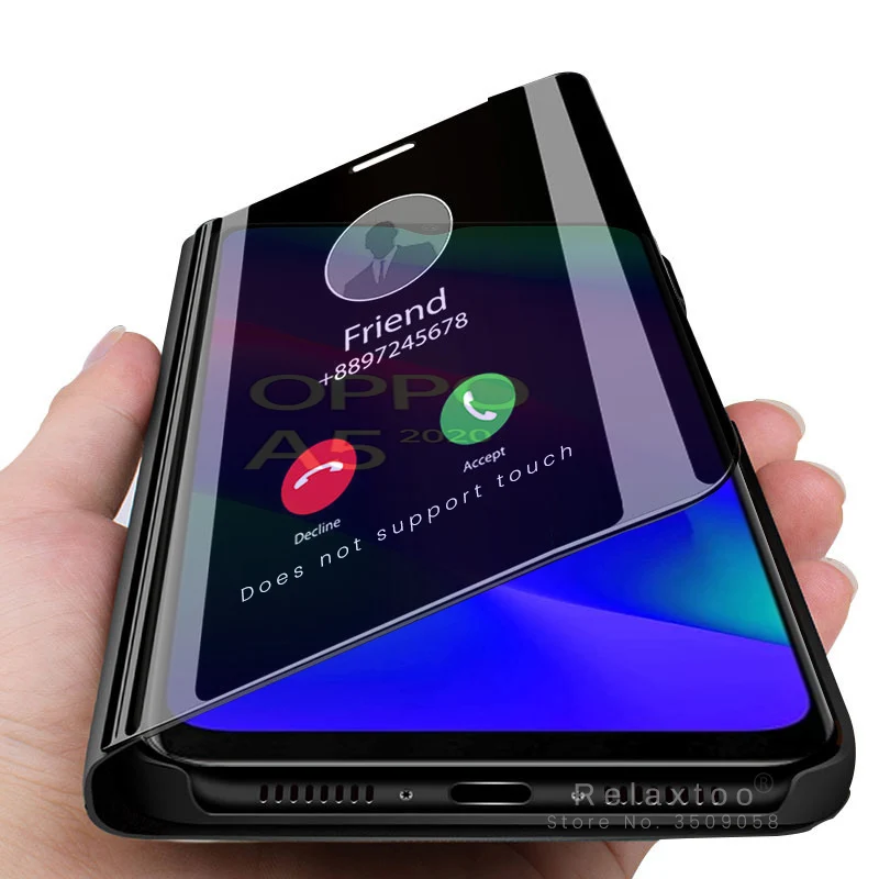 

smart sleep mirror flip case for oppo a5 2020 cases cover oppoa5 opo a 5 5a 2020 a52020 6.5'' stand book coque fundas shell capa