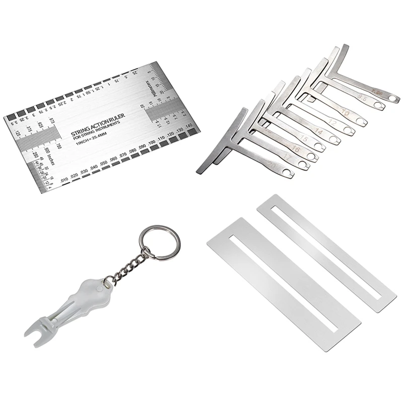 Набор инструментов для бас-гитары, ELOS-13 шт., двусторонний калибровочный инструмент, 9 X калибровочных датчиков и 2 шт., съемник грифа для гитары