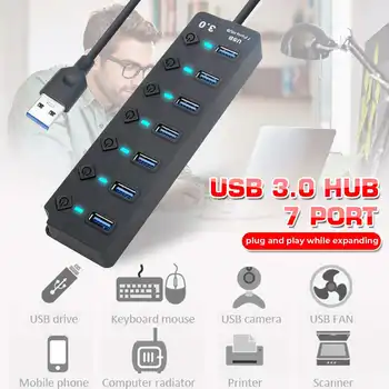 

USB HUB 3.0 7 Ports Micro USB 3.0 HUB Splitter With Power Adapter USB Hab High Speed 5Gbps USB Splitter 3 HUB For PC