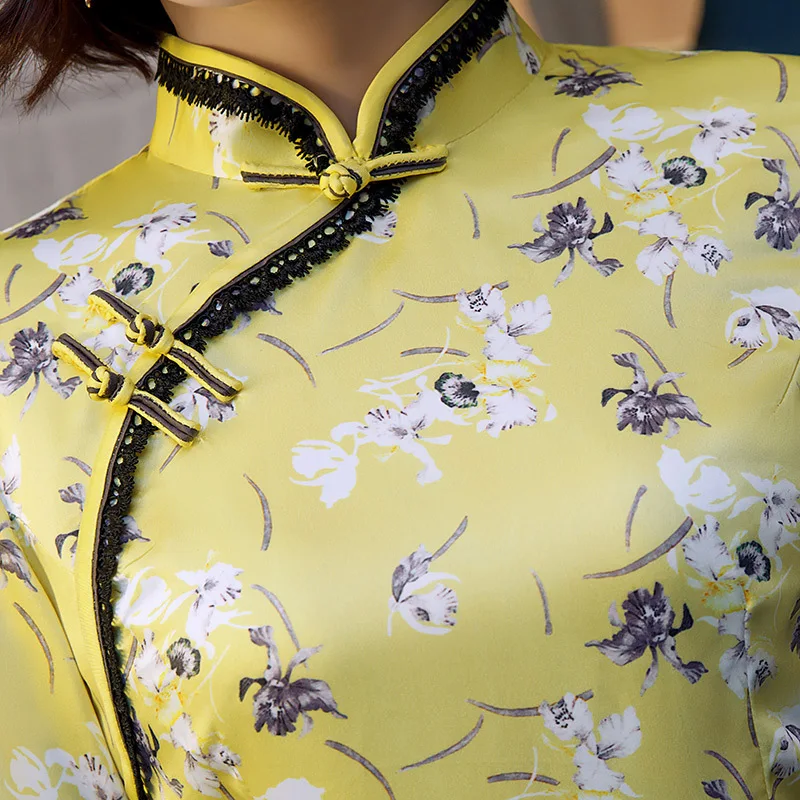 Элегантное вечернее облегающее платье с цветочным принтом, винтажное Qipao, классическое китайское Стильное женское чонсам, размер S-3XL