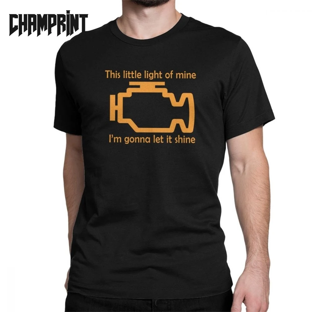 

Check Engine Let It Shine Mechanic T Shirts for Men 100% Cotton Awesome T-Shirt Car Fix Engineer Tee Shirt Short Sleeve Clothing