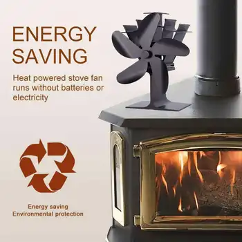 

Energy Saving Black Fireplace 5 Blade Heat Powered Stove Fan Wood Burner Eco Friendly Quiet Fan Home Efficient Heat Distribution