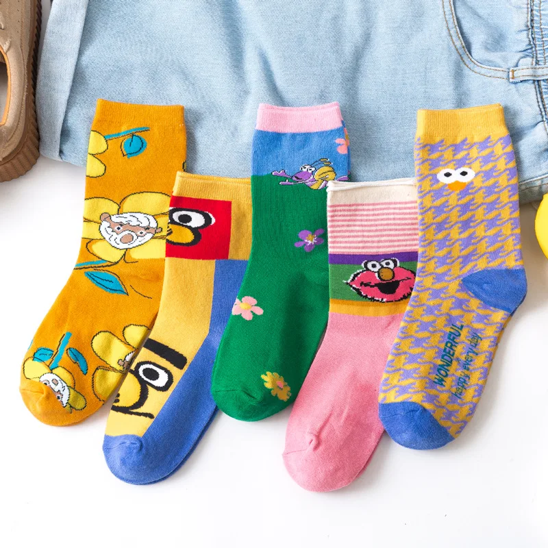 Женские забавные носки с принтом «Улица Сезам»; милые носки для девочек ...