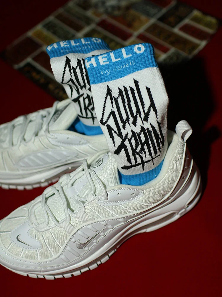 3pairs Popular Hiphop Street Graffiti Blue Man Socks Letter Individuality Red Women Mid-calf Sock
