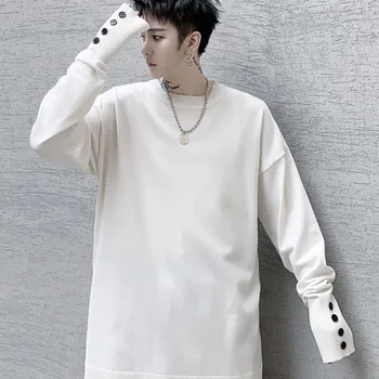 

Vintage Fashion Casual Knitted Pullover Sweater 2020 Men Women White Black Button Hole Slim Fit Thin Sweater Male Heren Sweater