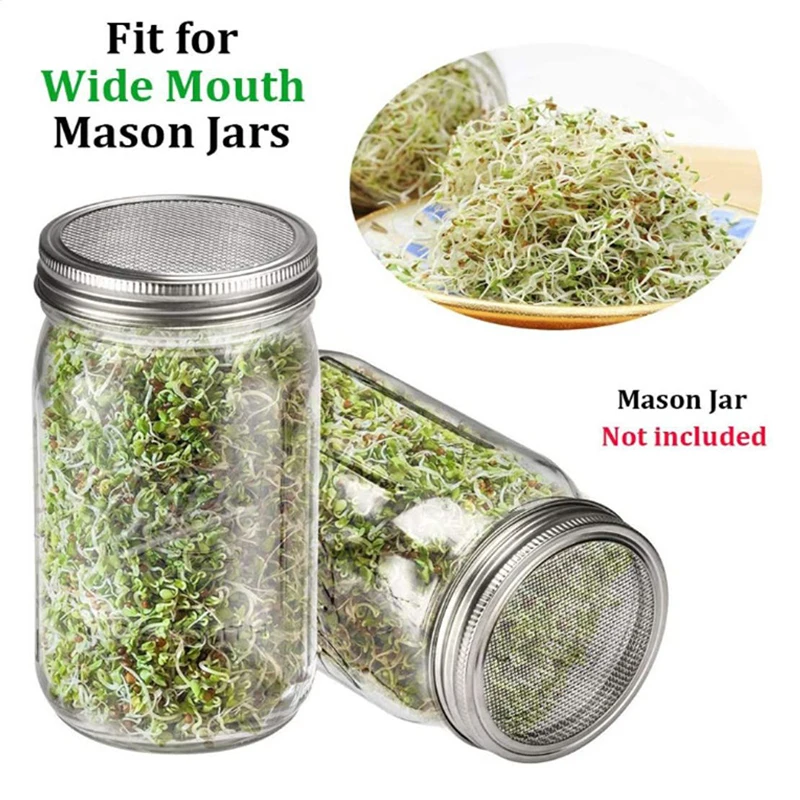 Seed Sprouting Germinator Accessories Stainless Steel Sprouting Mason Jar Lids Garden Sprouter Germination Cover Strainer Lids