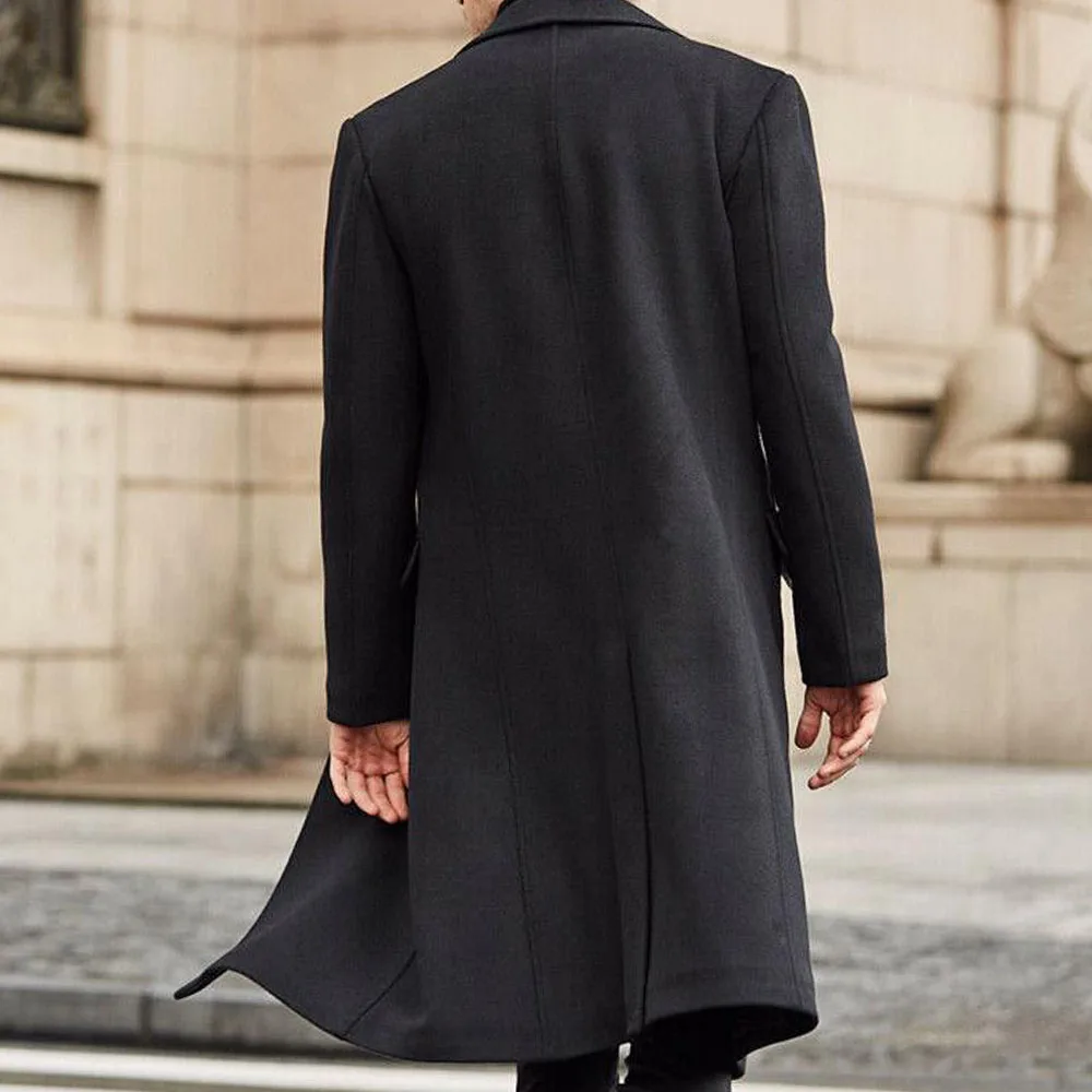 Deals Men Fashion Wool Blends Spring Office Solid Cuasl Blazer Winter Coat Outwear Slim Long Overcoat Plus Size 2XL Black/Gray