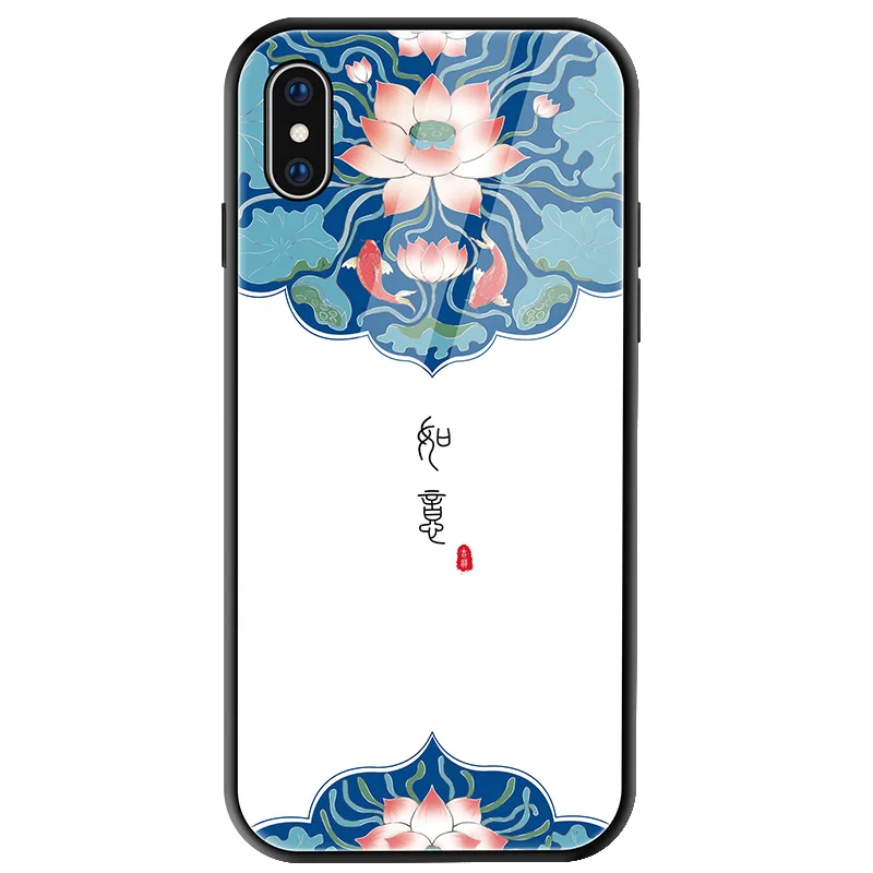 white X XS XS MAX Китайский винтажный Дворцовый стиль чехол для iphone 11 PRO MAX XS XR X Закаленное Стекло чехол для телефона 7 8 Plus - Цвет: white X XS XS MAX