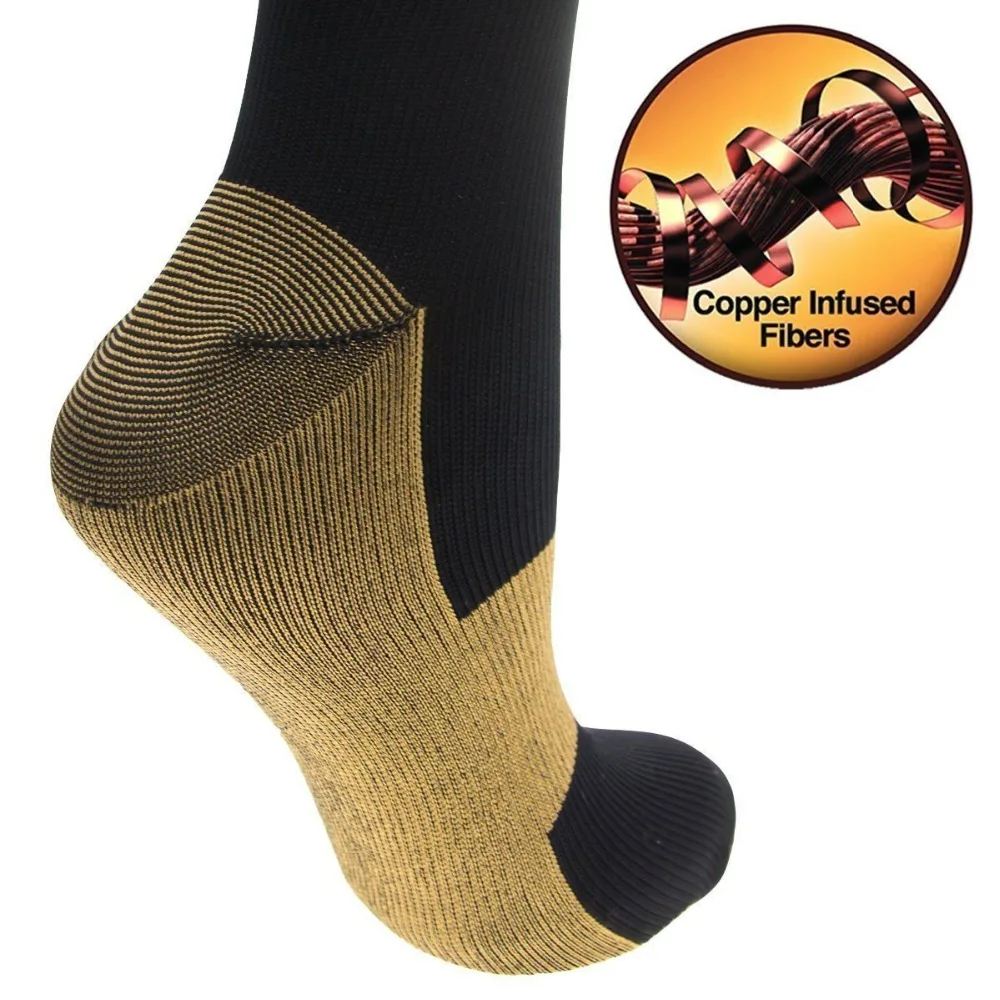 2 Pairs Men Crew Copper Fiber Long Socks Compression Pressure Stockings Outdoor Sports High Socks 15-20mmHg