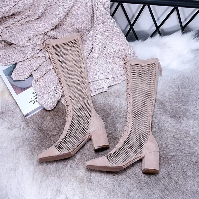 Zapatos De Mujer; коллекция года; Лидер продаж; сезон весна-лето; женские высокие сетчатые ботинки на шнуровке с перекрестной шнуровкой; женская обувь; Botas Largas Dama