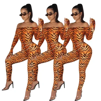 

The latest style of Jumpsuit in autumn and winter animal print bodycon fashion One word led
