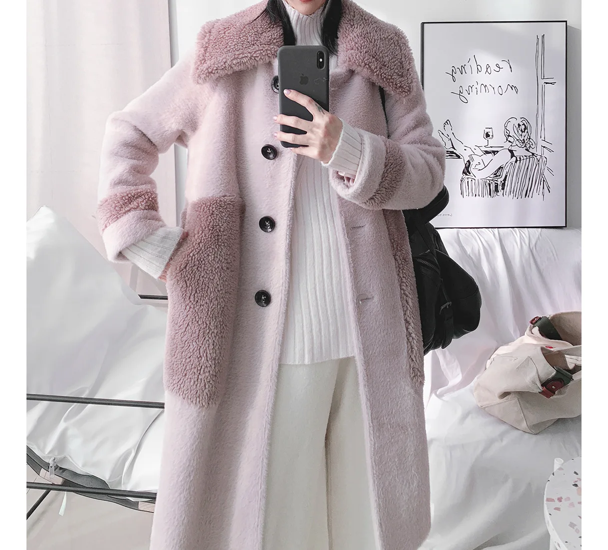 new winter new ladies rabbit fur long coat elegant suede inner furry coat fashion warm jacket memory recovery fabric