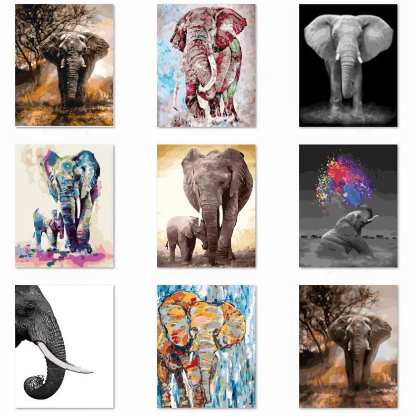 

Frameless Painting By Numbers Animals On Canvas Pictures By Numbers Home Decoration DIY Elephant Style