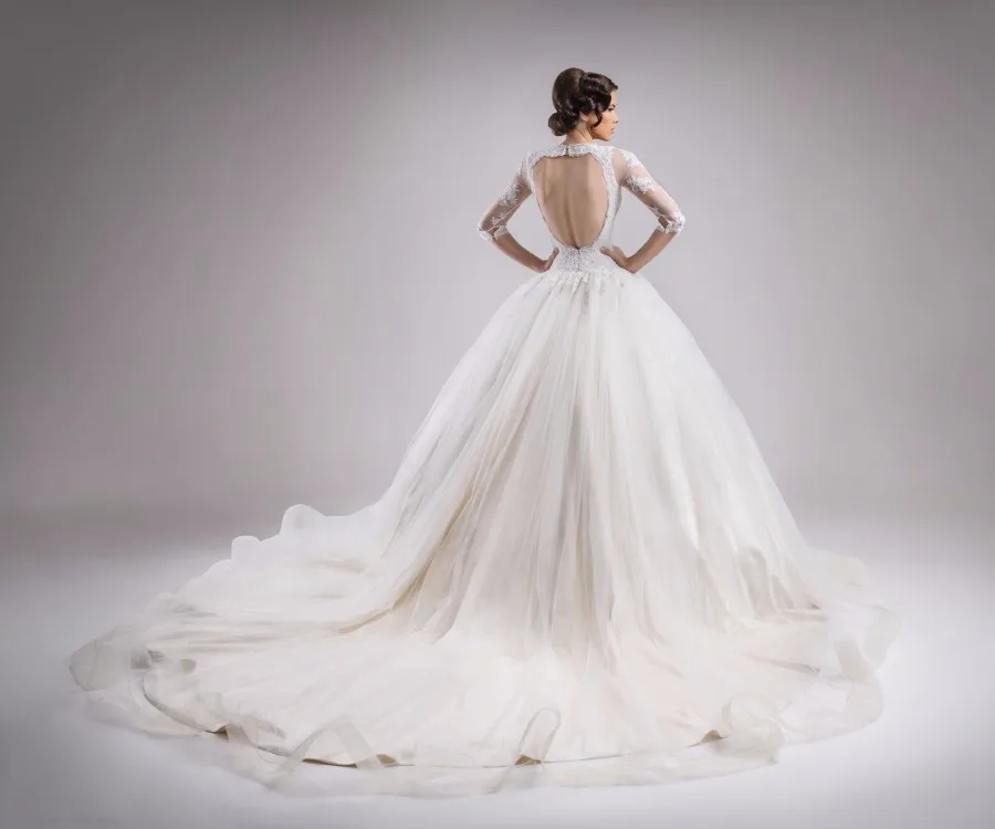 Модное платье с открытой спиной, vestido de noiva, кружевное бальное платье принцессы с рукавами, из органзы, платья для матери невесты