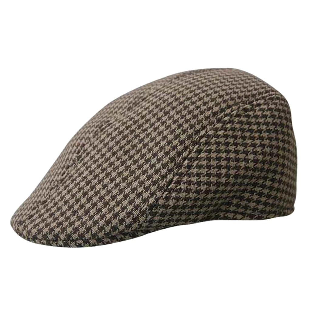 2 PCS Children Kids Peaked Country Cabbie Golf Hats Cotton Hound Tooth Beret Cap Newsboy Flat Hat Outdoor Accs Black & Brown