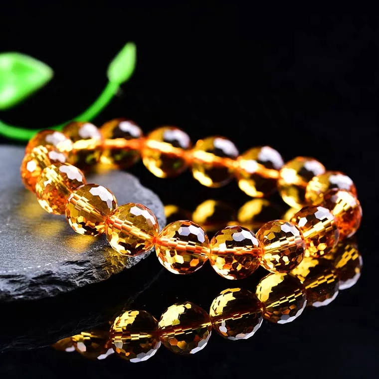 

Genuine Natural Yellow Citrine Clear Round Beads Bracelet Women Men Crystal Gemstone Wealthy 10mm Gift AAAAA