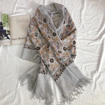 

100% wool scarf winter embroidery Nepal embroidery wind cashmere thick warm shawl
