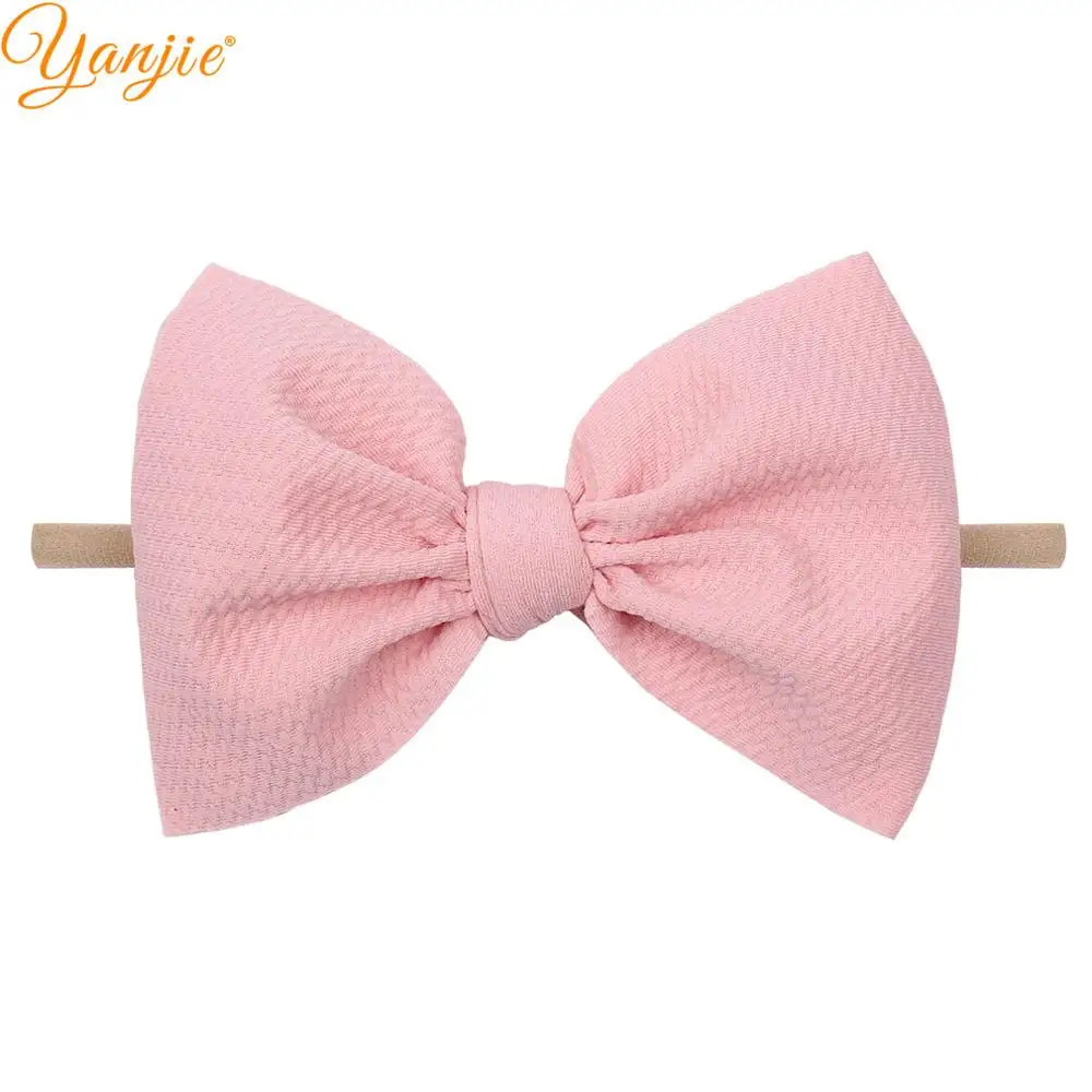 lt pink Нейлоновые оголовья 6 ''волос Луки Вафельная Ткань мягкие однотонные эластичный ободок с бантом ручной работы DIY с бесплатной доставкой нарисованной длинноволосой девочкой, аксессуары, лента для волос - Цвет: lt pink