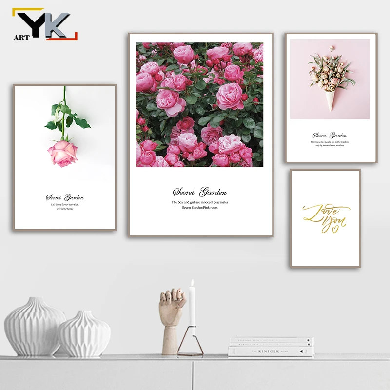 

Nordic Motivational Love Is All Around Posters and Prints Garden Flower Canvas Painting Cuadros Wall Art Picture for Living Room