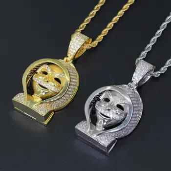 

Brass CZ Hip Hop Jewelry ghost Pendants The Phantom in a Hat Bling Necklace Men And Women Jewelry Party Gift Rock