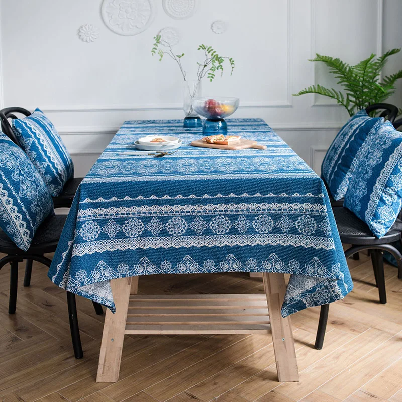 JUSTCHIC американский кантри ковбой синий цвет скатерть хлопок и лен печатных скатерти для пикника фоновая ткань