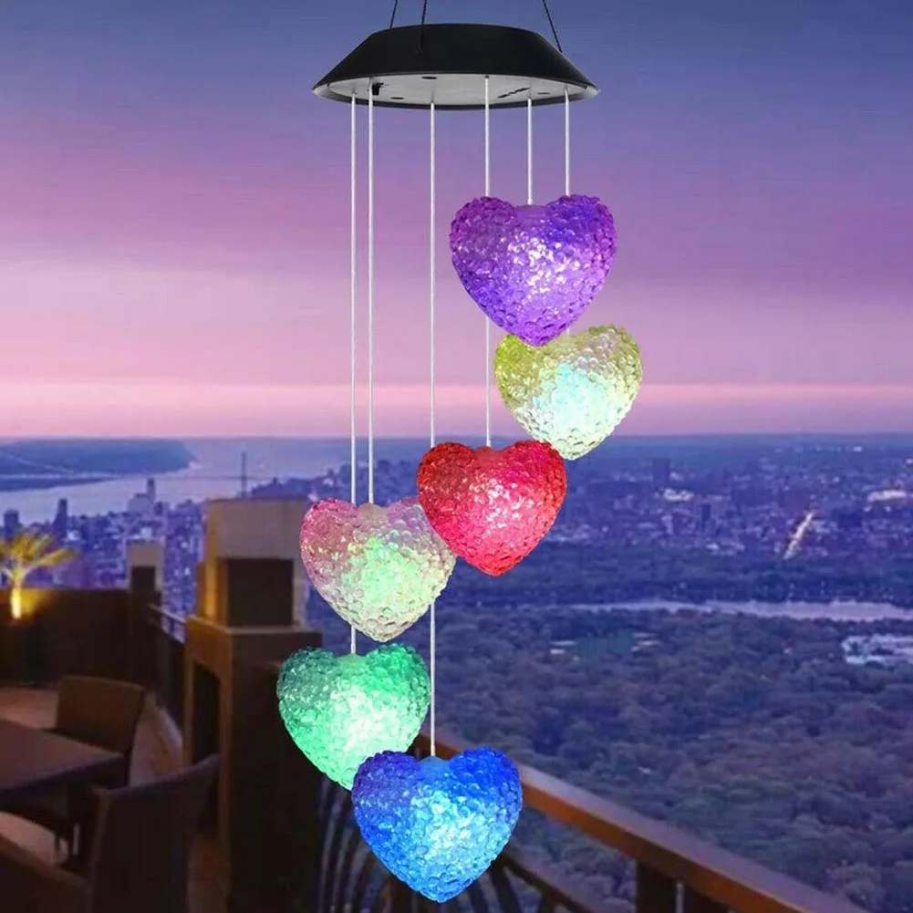 Outdoor Waterproof Wind Chime Light Solar Powered Hanging Spiral Led Rotating Garden Heart Shape Home Energy Saving Decorative