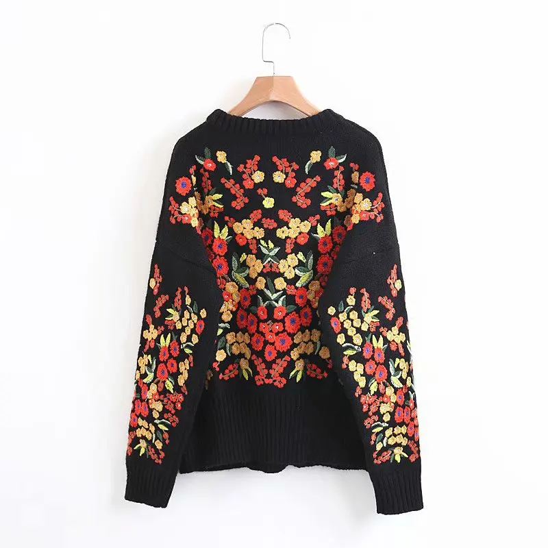 

2019 Western Style Summer And Autumn WOMEN'S Dress New Style Sunflower Full Body Embroidered Big Sweater