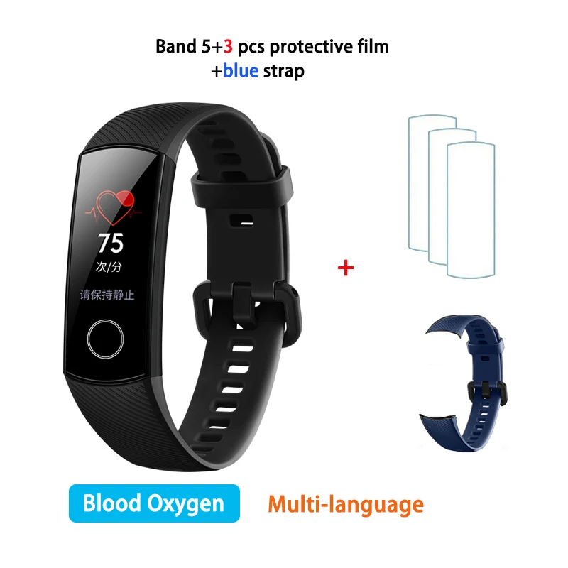 Смарт-браслет huawei Honor Band 5, глобальная версия AMOLED 0,95 '', сенсорный экран, 5 АТМ, умный браслет с кислородом для измерения пульса в крови - Цвет: CN Black strap film
