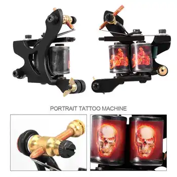 

Tattoo Machine Tattoo Professional 10 Warp Coil Tattoo Machine Skull Fire Pattern Tattoo Shader Liner Good At Shading And Lining