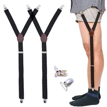 2pcs Men's Shirt Holders Stays Y-Style Adjustable Elastic Leg Suspenders Straps Non-slip Clips Sock Garter Clamps for Military