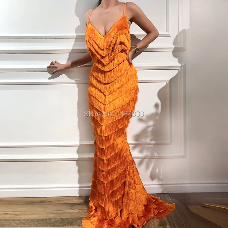 

Saudi Arabic Mermaid Evening Dresses 2019 Dubai Couture Longue Tassel Long Prom Dress For African Robe De Soiree Turkish Party