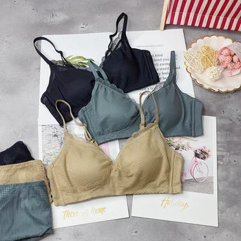 

Thin lace sexy underwear set girl beauty back side without steel ring soft comfortable lingerie with panties set breathable bra