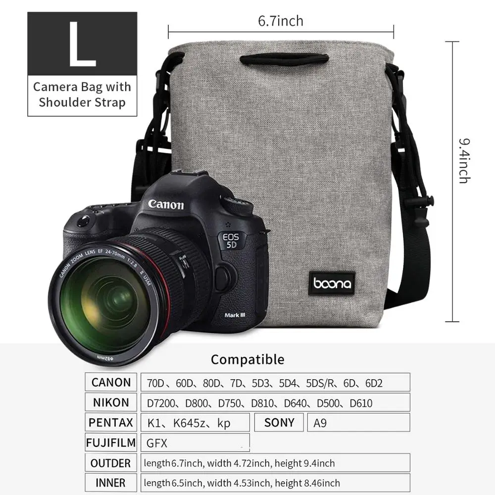 Boona Waterproof Shoulder strap Camera Pouch Drawstring Camera Bag for DSLR Nikon Canon Sony Pentax