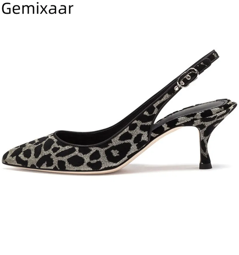 

Women Sandals Sexy Leopoard Pattern Point Toe Slip On Sandalias Comfy Plus Size Med Kitten Heel Sexy Black Women Sandals 35-43