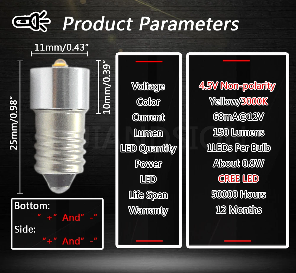 2x E10 P13.5S светодиодный CR-EE лампочка 3 в 4,5 в 6 в 9 в 12 В 18 в 6-24 В Maglite мини-фонарь, светильник-вспышка, сменный светильник 3 Вт