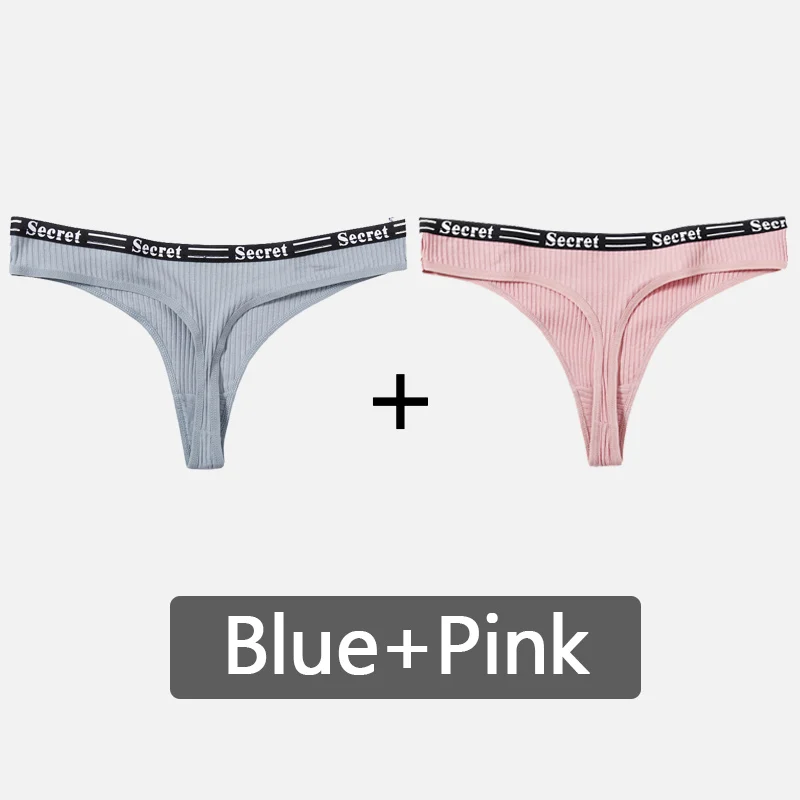 Blue-Pink Женские стринги с буквенным принтом, хлопковые трусики-стринги, мягкое нижнее белье, женские трусики сексуальное женское нижнее белье, женские интимные трусы с низкой посадкой - Цвет: Blue-Pink