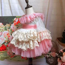 Розовое платье для девочек вечерние кружевные платья для маленьких принцесс в Испании на день рождения и Рождество платье с бантом Fille детская одежда Эксклюзивное Платье