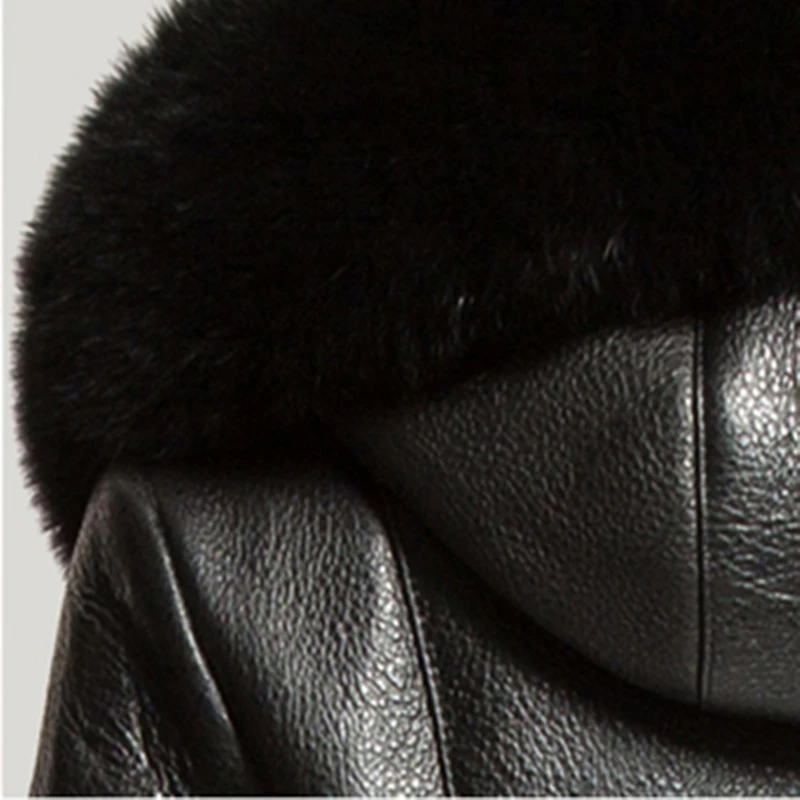 Новое зимнее пальто из натуральной овчины, женское черное пальто из натуральной лисьего меха с воротником из русской замши размера плюс 5XL 6XL