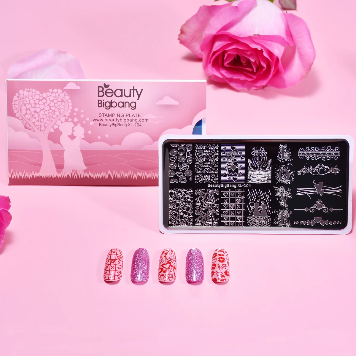 BEAUTYBIGBANG День Святого Валентина штампованные пластины для ногтей Lover And Kiss шаблоны