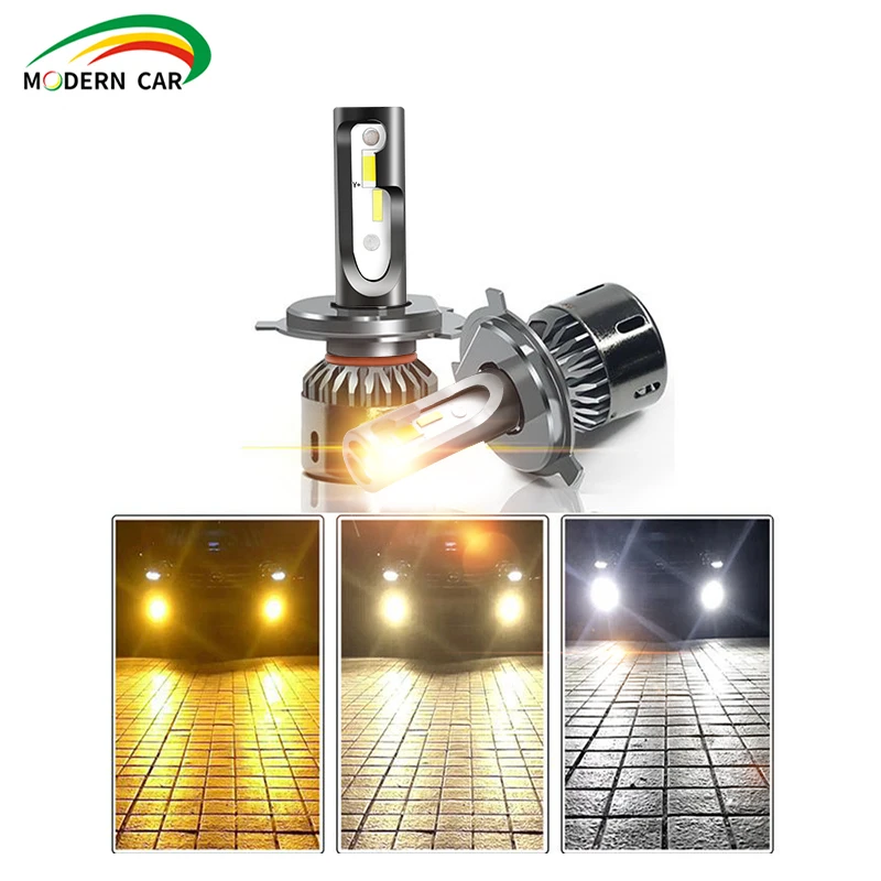 

2PCS White and yellow two color bright 6000K H4 H1 H3 H7 H11 H13 Canbus 9005 9012 Car Headlight Bulbs 55W 12000LM 12V Led Light