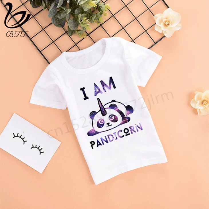 Футболка для маленьких девочек с надписью «I Am A Pandicorn» Летние повседневные футболки с короткими рукавами для мальчиков детские модные топы, летняя футболка для девочек
