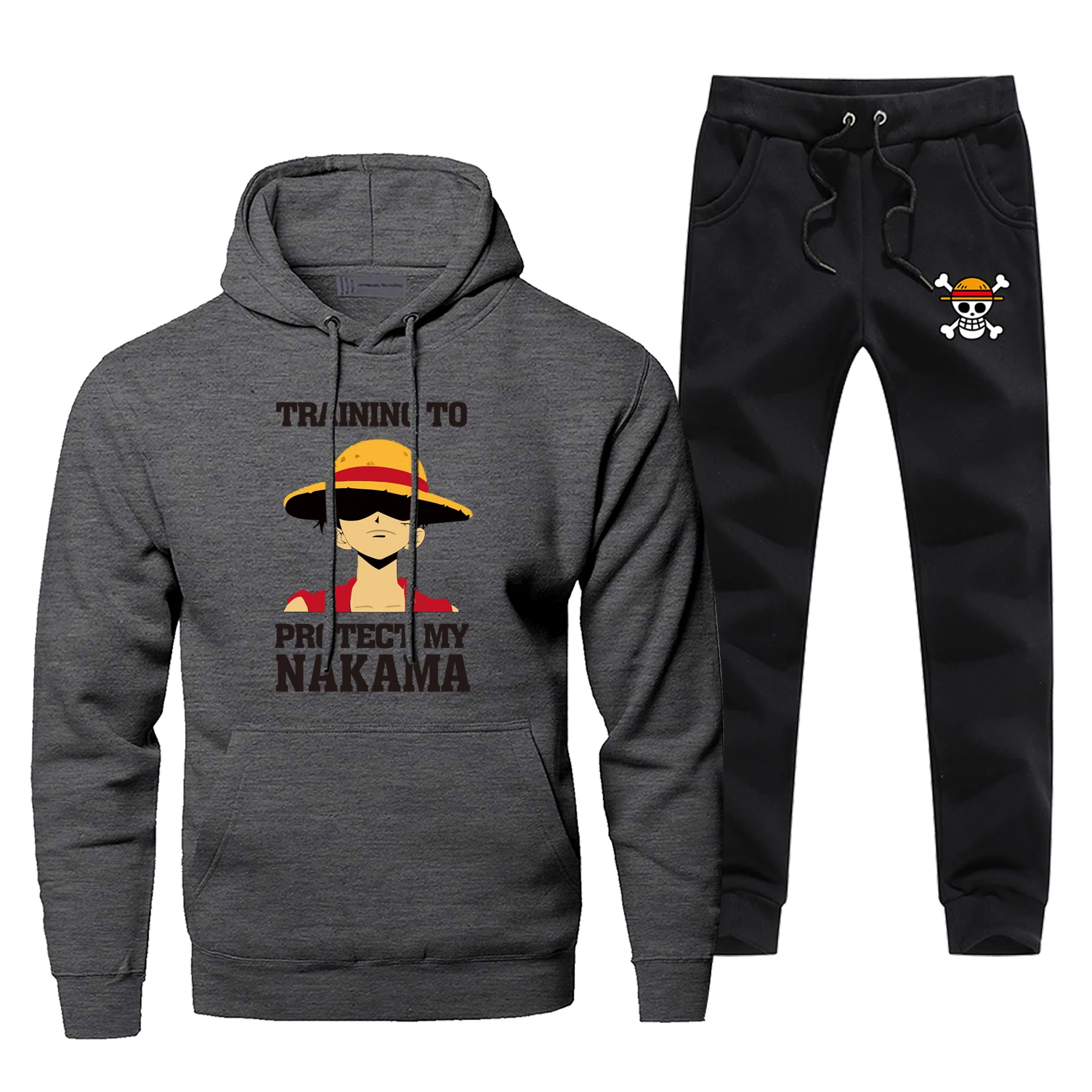 Япония Аниме одна деталь серый толстовки наборы повседневная мода Защитить мой Накама для мужчин полный костюм спортивный костюм Луффи Харадзюку спортивная одежда - Цвет: Dark Gray