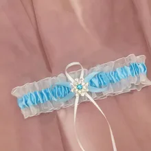 Свадебные Подвязки для невесты стрейч белый подвязка пояс с голубым бантом и снежным стразами