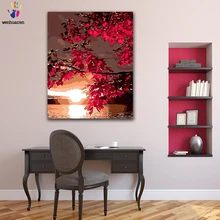 DIY Coloring paint by numbers Red maple tree in the sunset figure paintings by numbers with kits 40x50 framed