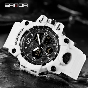 SANDA-relojes militares para hombre, pulsera de estilo deportivo, Digital, LED, resistente al agua hasta 50M, color blanco