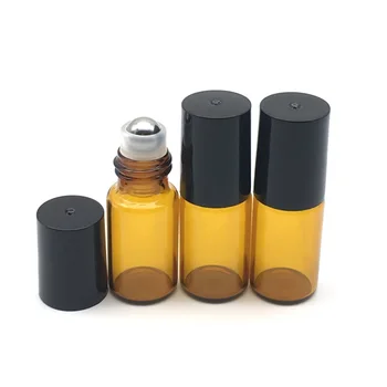 

3pcs 3ml Empty Amber Roller Bottle for Essential Oil Roll-on Refillable Perfume Bottle with black lid